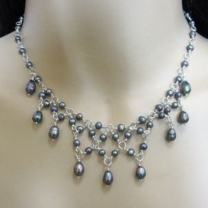 Genuine Fresh Water Pearl Necklace 925 Sterling Silver Wire Wrap G-67